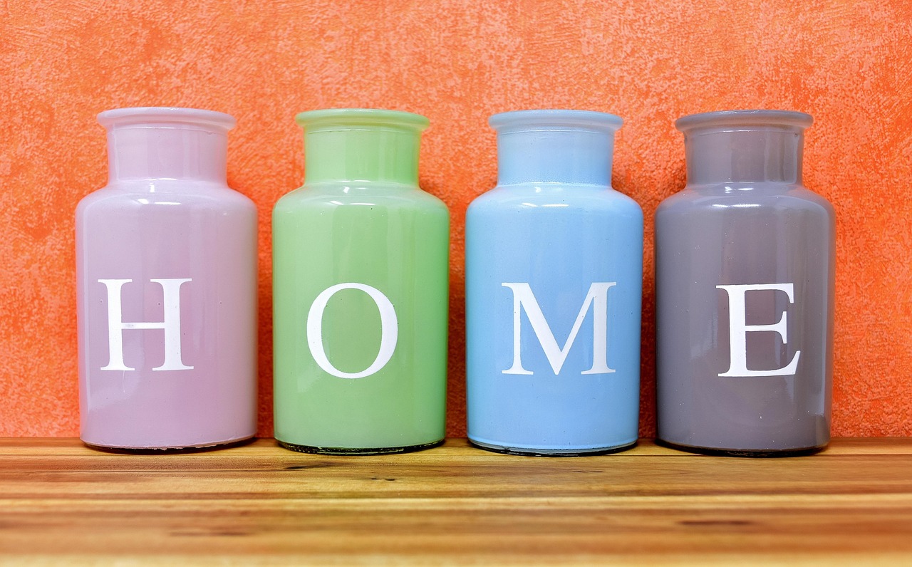 home, at home, vases, multicoloured, glass, decoration, colorful