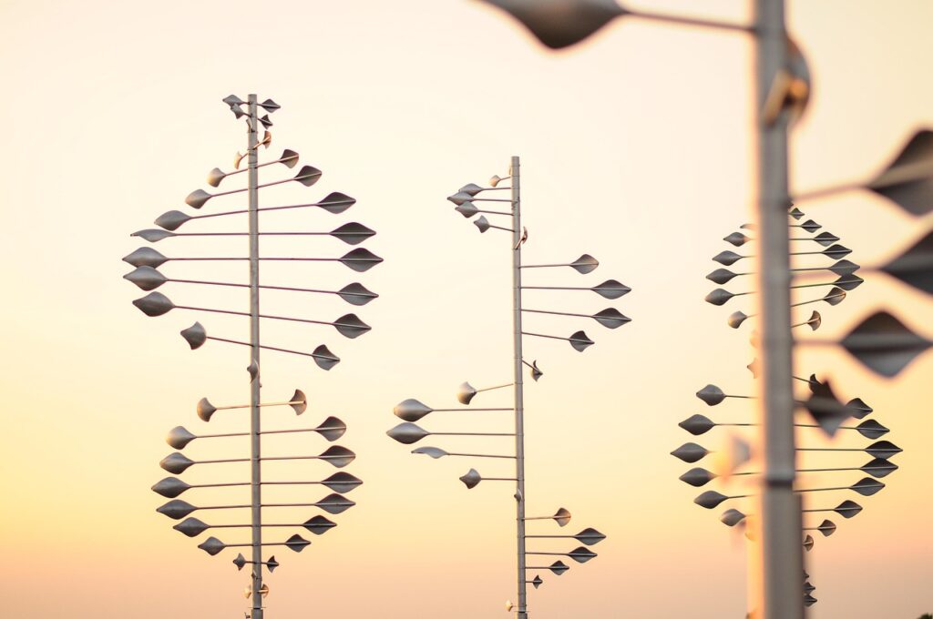 kinetic sculptures, sunset, orange, joy, vung tau, nature, viet nam