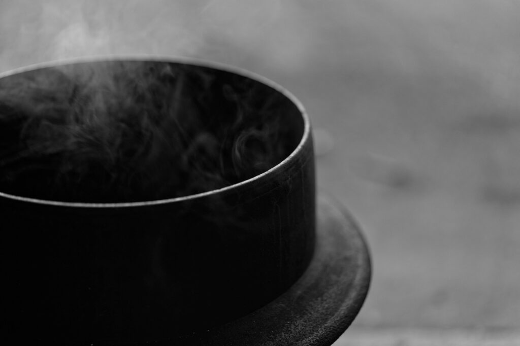drink, tea, steam, monochrome, black and white, autumn, closeup