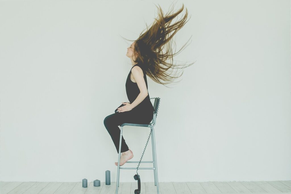 girl, white, young, phone, chair, candles, hair up, hair, cord, telephone cord